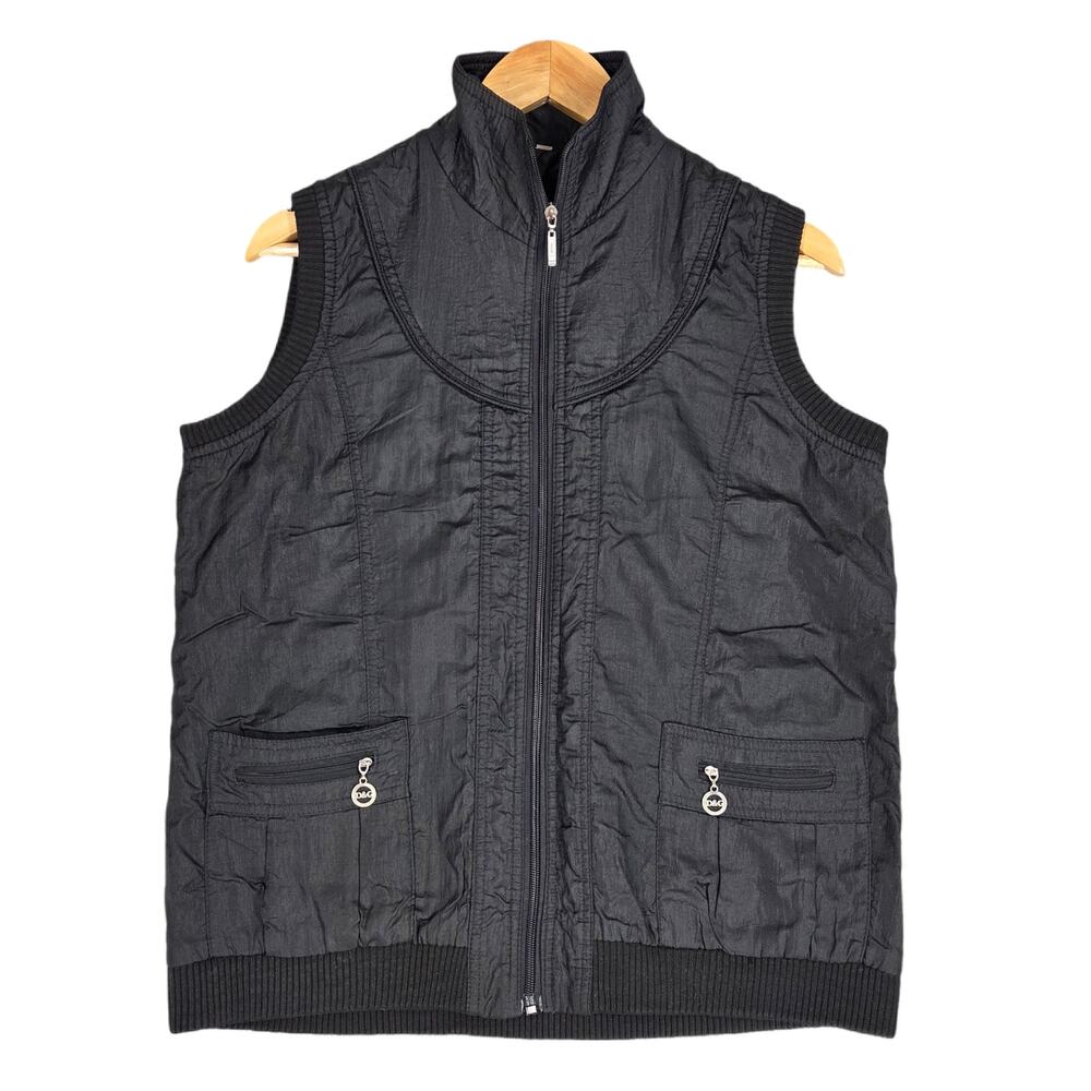 WOMEN’S BLACK FULL ZIP‑FRONT UTILITY VEST – SIZE M (MEASURED) – STREETWEAR